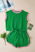 Contrast Trim Cable Textured Shorts Set